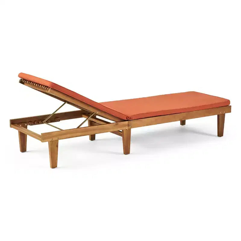 Nadine 3pc Outdoor Acacia Wood Chaise Lounge Set with Cushions - Teak/Orange - Christopher Knight Home