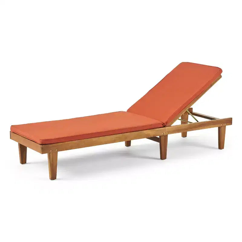Nadine 3pc Outdoor Acacia Wood Chaise Lounge Set with Cushions - Teak/Orange - Christopher Knight Home