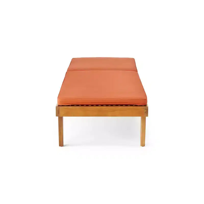 Nadine 3pc Outdoor Acacia Wood Chaise Lounge Set with Cushions - Teak/Orange - Christopher Knight Home