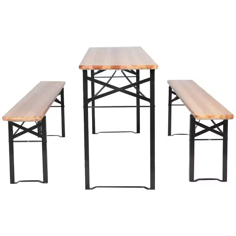 Ensemble table de pique-nique pliante en bois 3 pièces - WELLFOR : Fer et bois de sapin, portable, résistant à la rouille