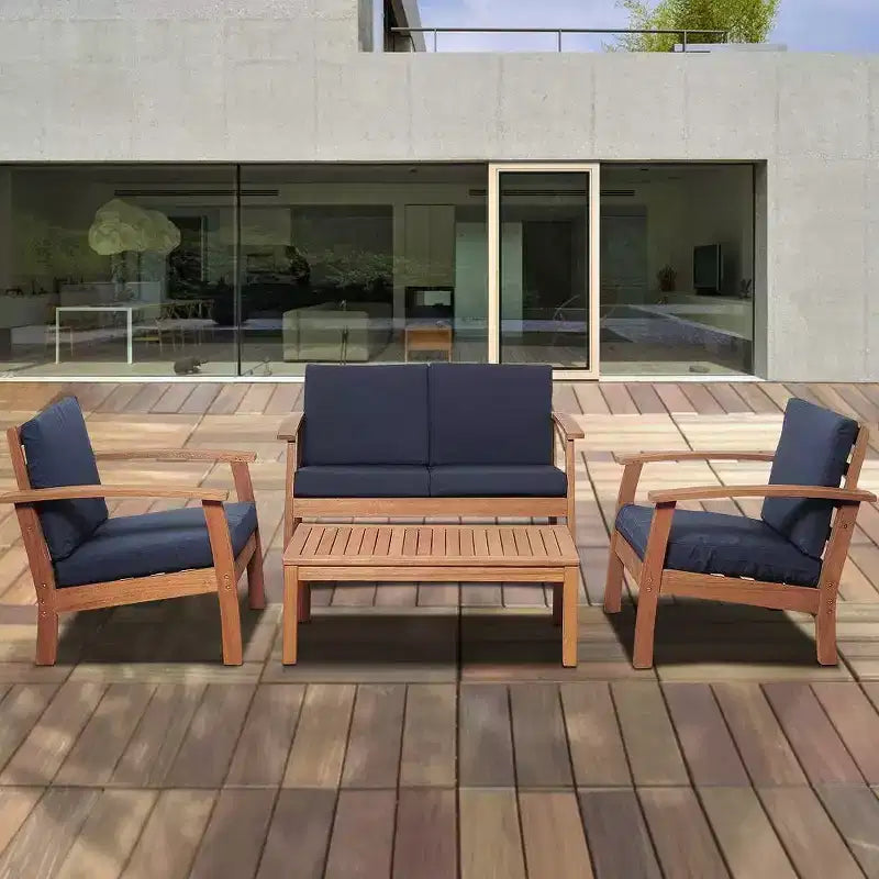 Murano 4pc Eucalyptus Wood Patio Conversation Set Navy - International Home Miami: Outdoor Seating, Weather-Resistant