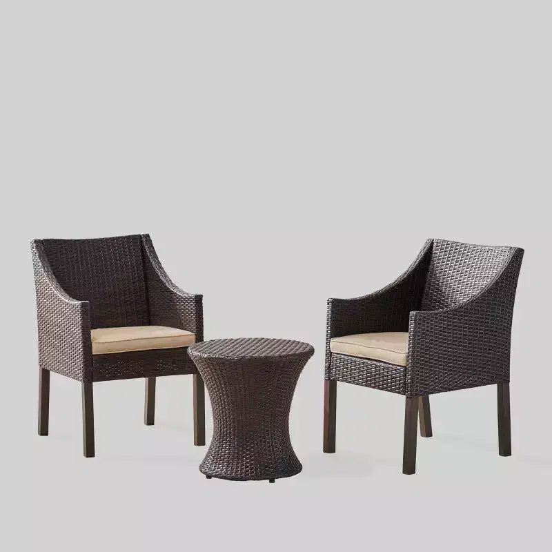 Sagan 3pc Wicker Patio Chat Set: Sturdy Iron Frame & Weather-Resistant Cushions - Christopher Knight Home