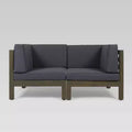 Brava 2pc Acacia Modular Loveseat: Weather-Resistant, Modern Patio Seating Set with Removable Cushions, 2-Piece Capacity