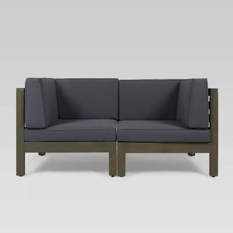 Brava 2pc Acacia Modular Loveseat: Weather-Resistant, Modern Patio Seating Set with Removable Cushions, 2-Piece Capacity
