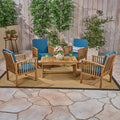 Carolina 5pc Acacia Club Chairs with Coffee Table Brown Patina Finish/Dark Teal - Christopher Knight Home: Weather-Resistant Outdoor Seating Set