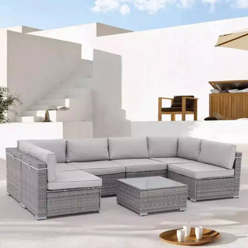 Sunsitt 7pc Rattan Wicker Outdoor Patio Conversation Set Gray