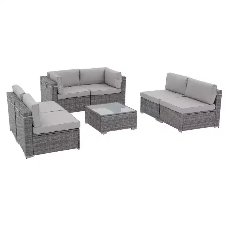 Sunsitt 7pc Rattan Wicker Outdoor Patio Conversation Set Gray