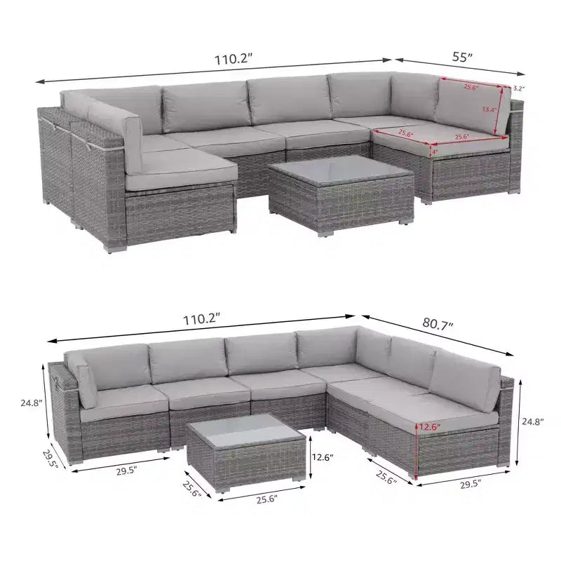 Sunsitt 7pc Rattan Wicker Outdoor Patio Conversation Set Gray