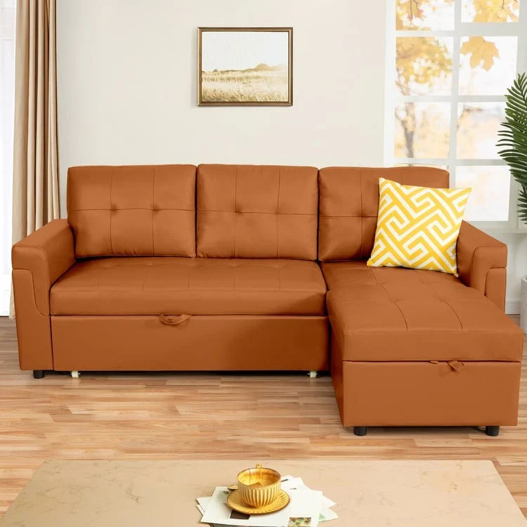 Divano sezionale reversibile con letto estraibile, chaise longue con contenitore nascosto, gambe durevoli,