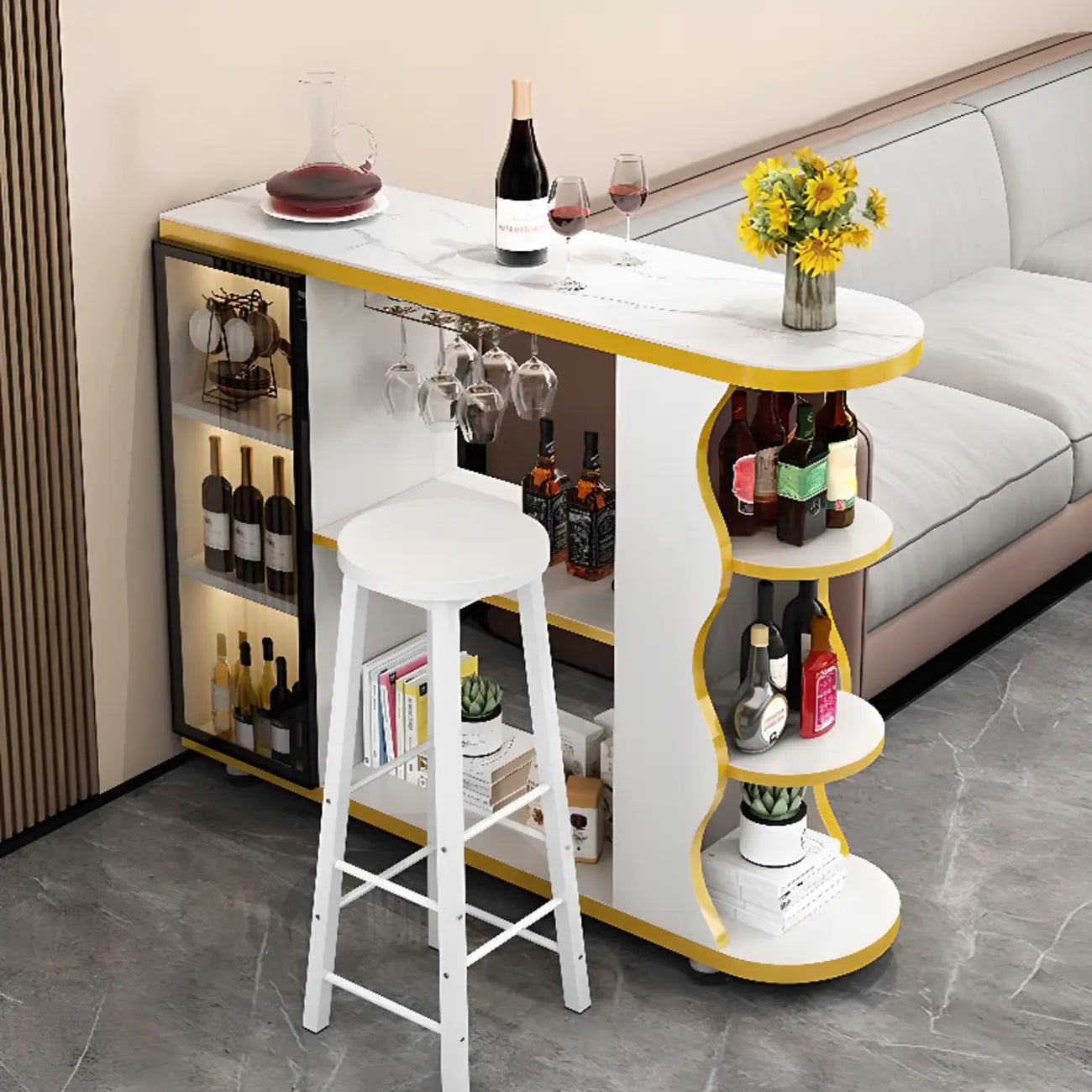 Tavolo da bar a forma libera con top in pietra moderna e contenitore per bar domestici