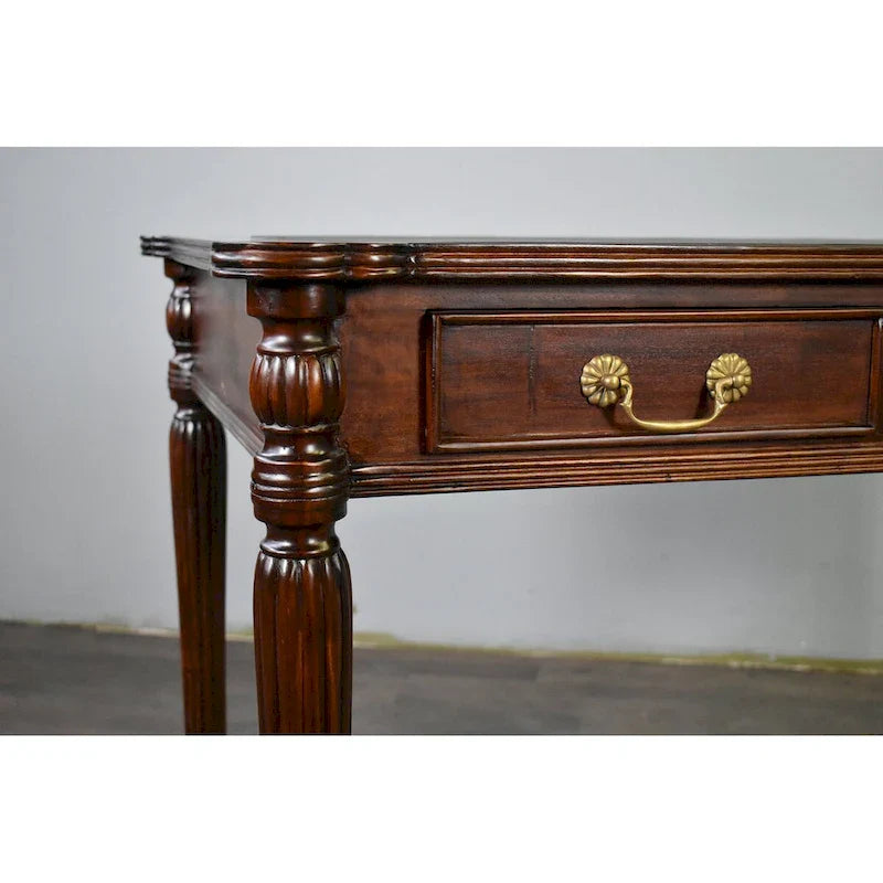 Dark Brown / Light Brown Victorian-Style Solid Mahogany Desk with Black Leather Top and 3 Drawers ?C Single Unit