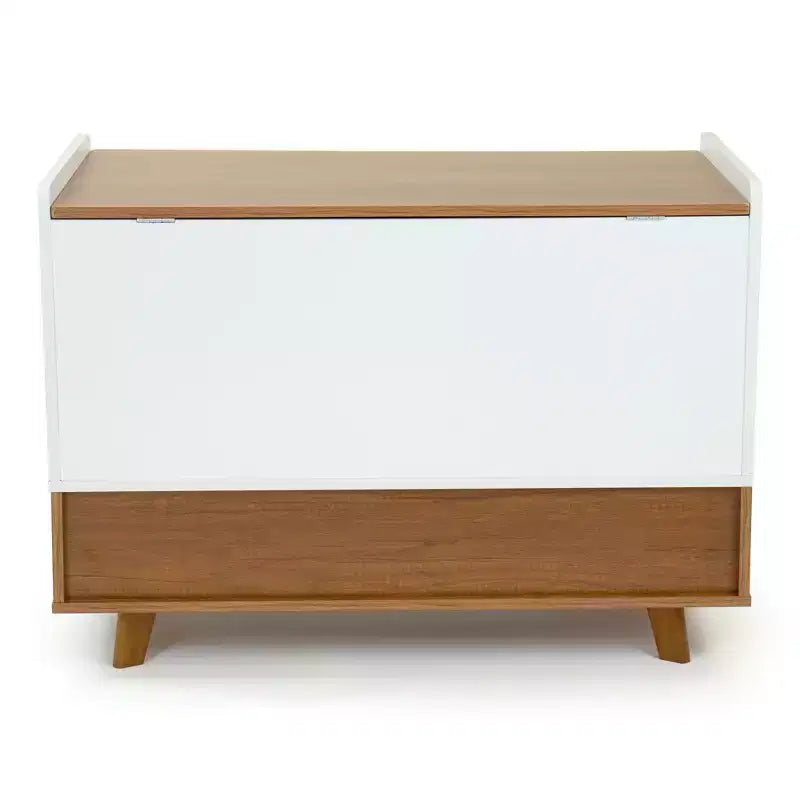 Baule giocattolo per bambini di metà secolo con coperchio a chiusura ammortizzata e ripiano portaoggetti Legno/Bianco