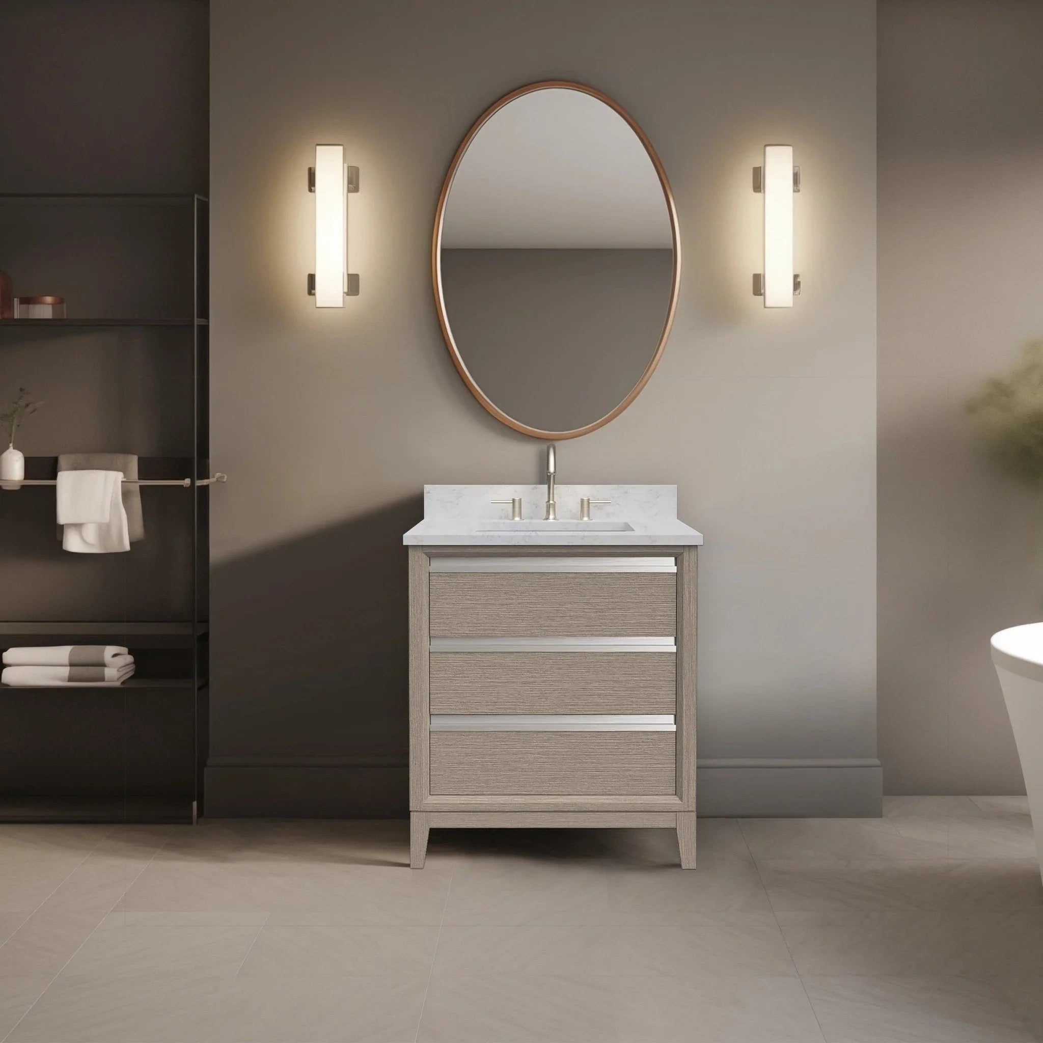 Mobile da Bagno Vanity Art con Lavabo in Ceramica e Top in Marmo Ricomposto