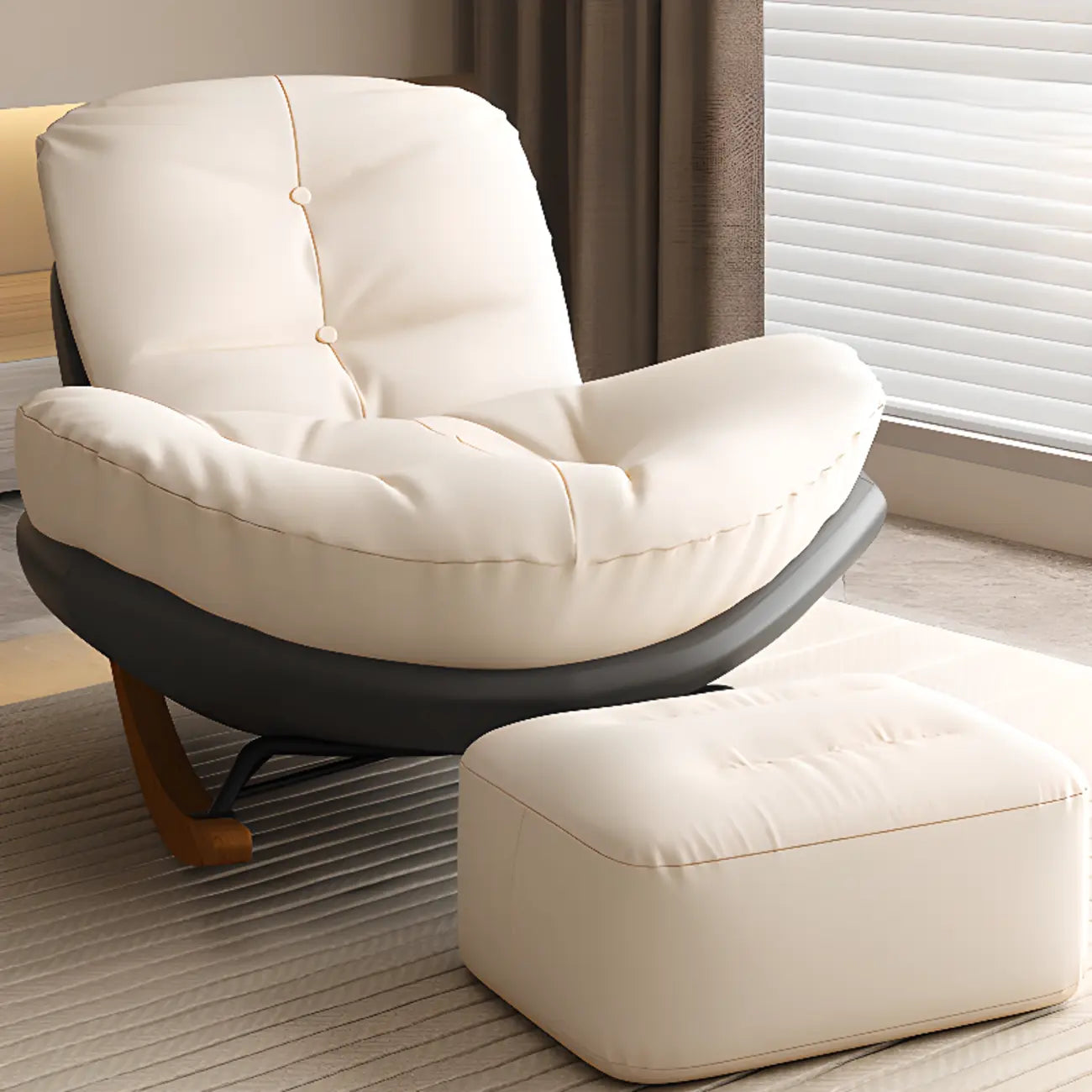 Sedia a dondolo scandinava imbottita con pouf opzionale