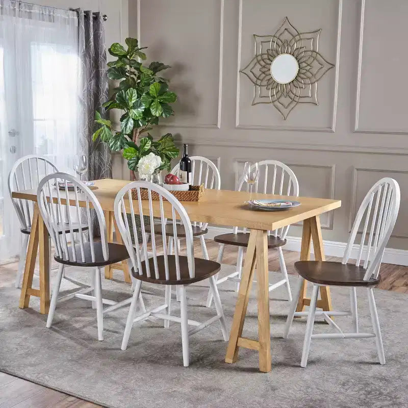 Christopher Knight Home Ansley 7 Pieces Farmhouse Rubber Wood Dining Set