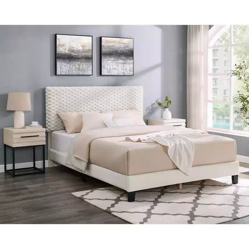 Findlay 3-Piece Bedroom Set, Plush 3D Upholstered Bed with 2 Nightstands