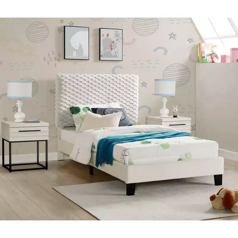 Findlay 3-Piece Bedroom Set, Plush 3D Upholstered Bed with 2 Nightstands