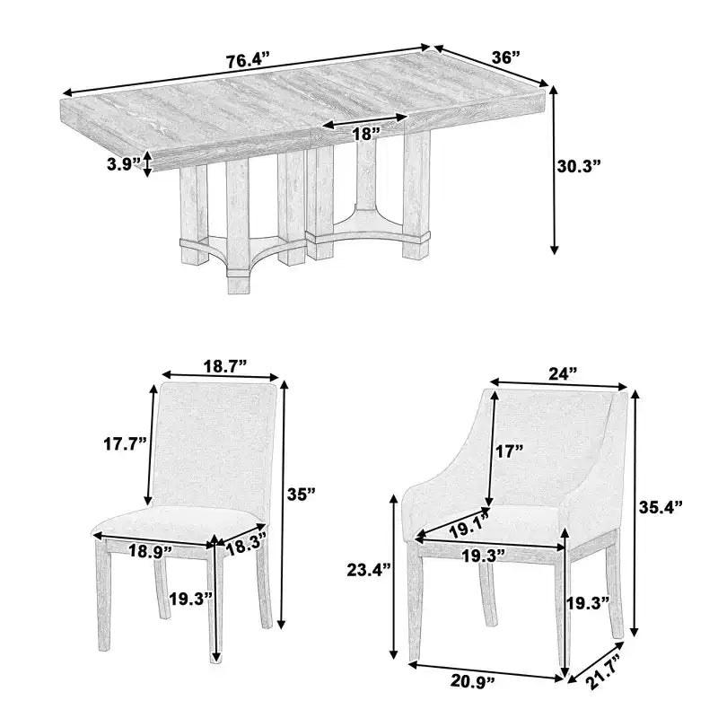Whisen Rustic 7-Piece Extendable Dining Table Set with 2 Arm Chairs and 4 Armless Chairs