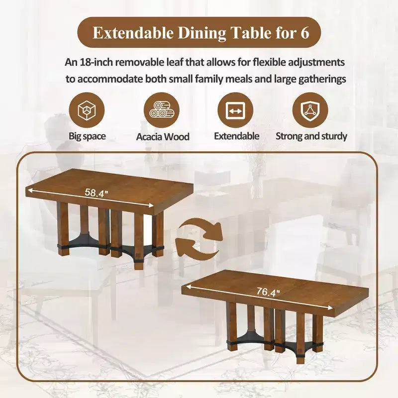 Whisen Rustic 7-Piece Extendable Dining Table Set with 2 Arm Chairs and 4 Armless Chairs