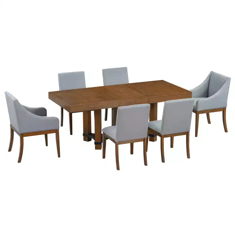 Whisen Rustic 7-Piece Extendable Dining Table Set with 2 Arm Chairs and 4 Armless Chairs