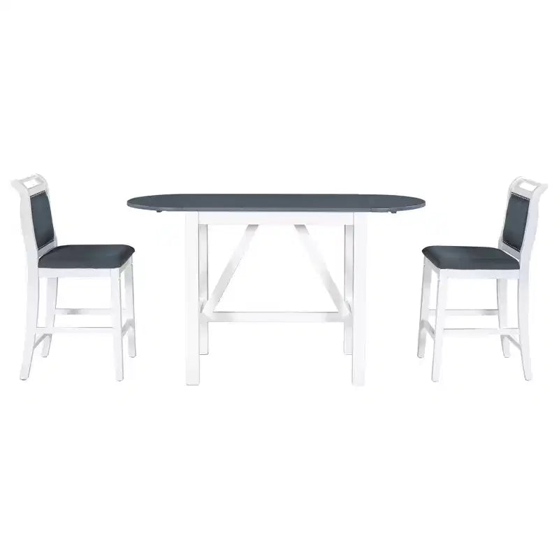 Ensemble de salle à manger 3 pièces Whisen en bois avec table à hauteur de comptoir à rallonges et 2 chaises de salle à manger rembourrées
