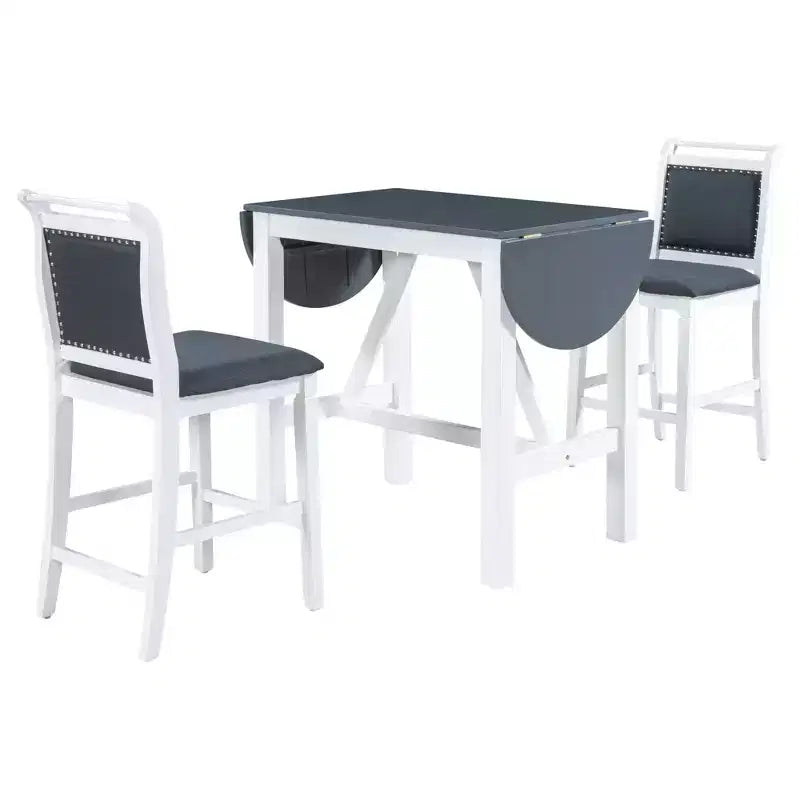 Ensemble de salle à manger 3 pièces Whisen en bois avec table à hauteur de comptoir à rallonges et 2 chaises de salle à manger rembourrées