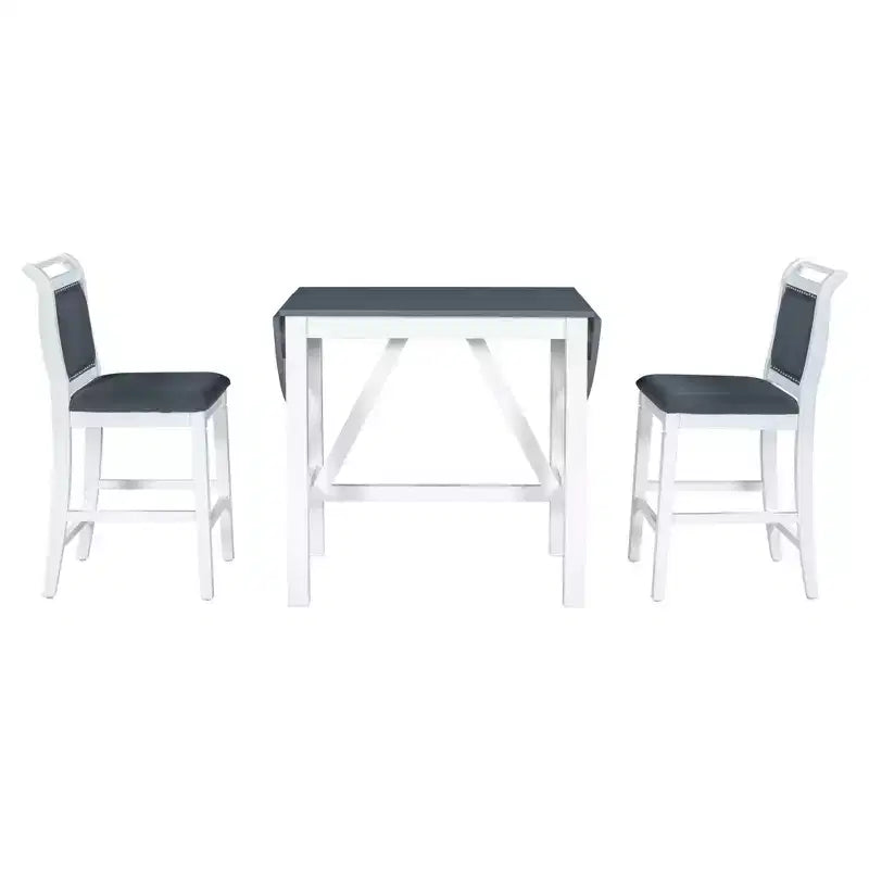 Ensemble de salle à manger 3 pièces Whisen en bois avec table à hauteur de comptoir à rallonges et 2 chaises de salle à manger rembourrées