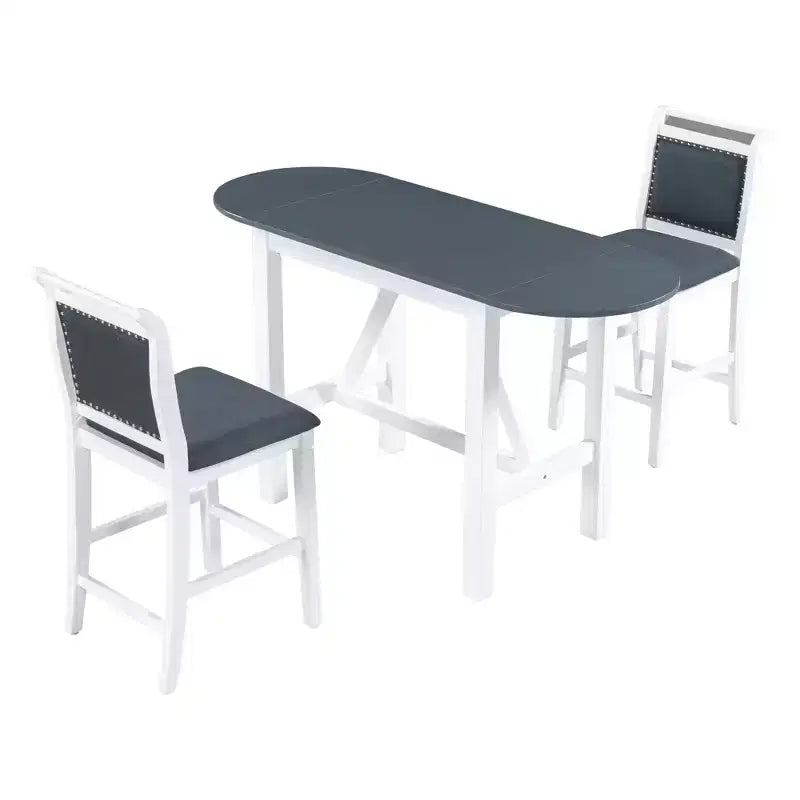 Ensemble de salle à manger 3 pièces Whisen en bois avec table à hauteur de comptoir à rallonges et 2 chaises de salle à manger rembourrées