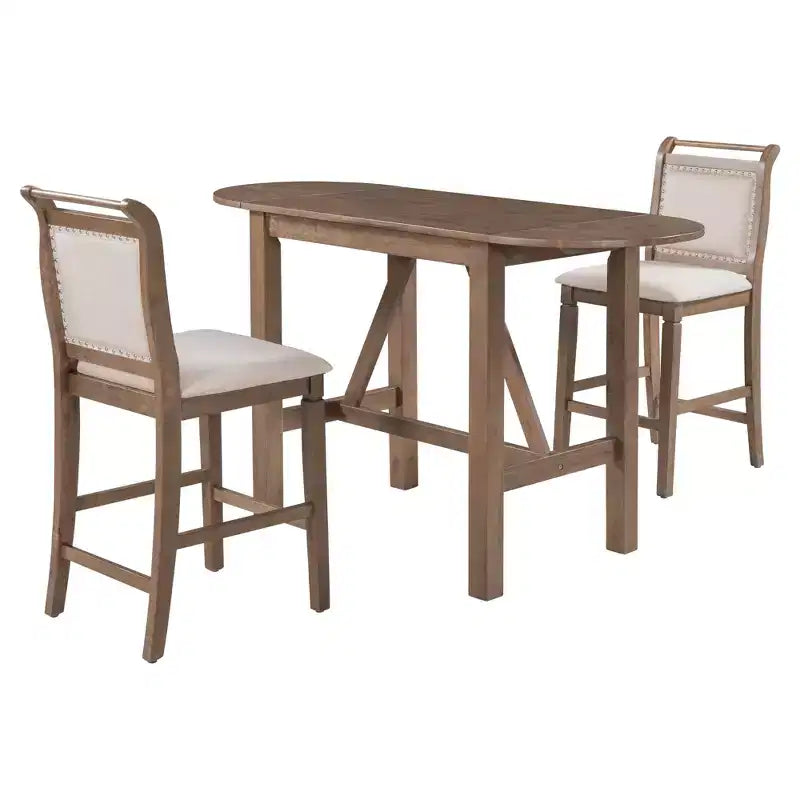 Ensemble de salle à manger 3 pièces Whisen en bois avec table à hauteur de comptoir à rallonges et 2 chaises de salle à manger rembourrées