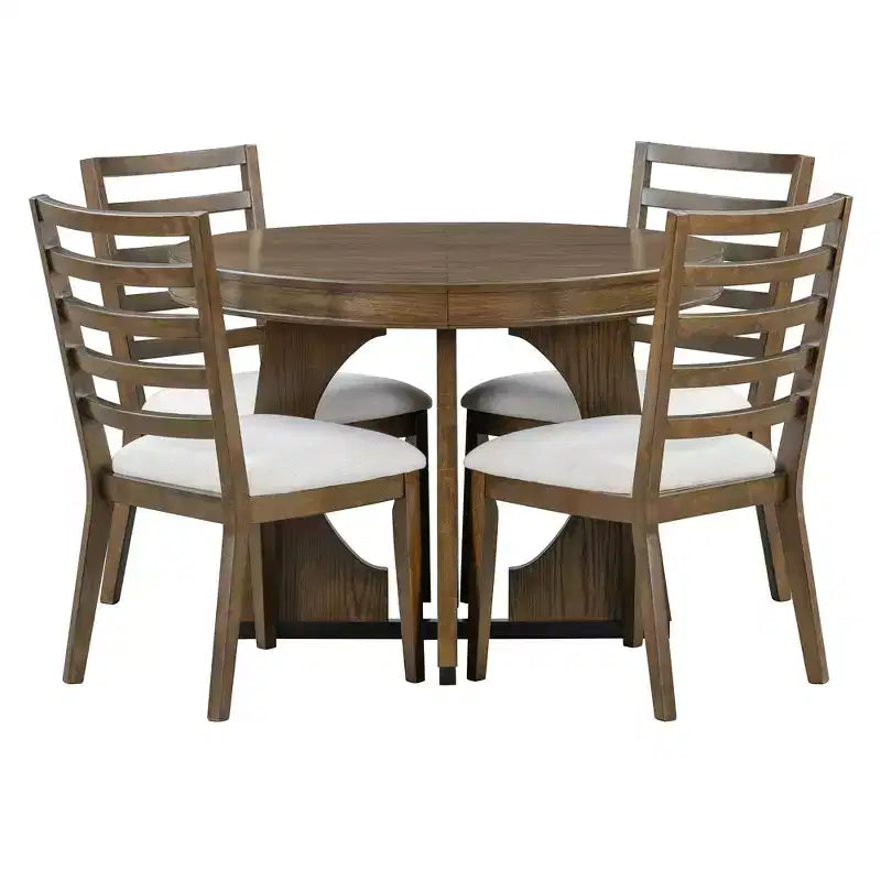 Whisen 5-Piece Retro Rustic Functional Dining Set with 1 Extendable Table and 4 Upholstered Chairs