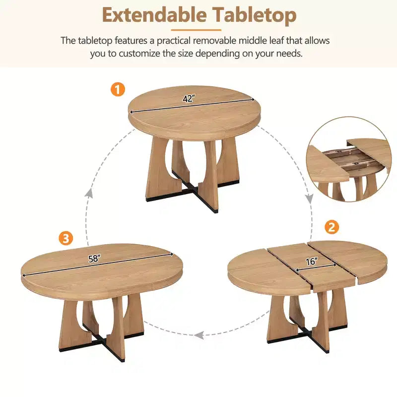 Whisen 5-Piece Retro Rustic Functional Dining Set with 1 Extendable Table and 4 Upholstered Chairs