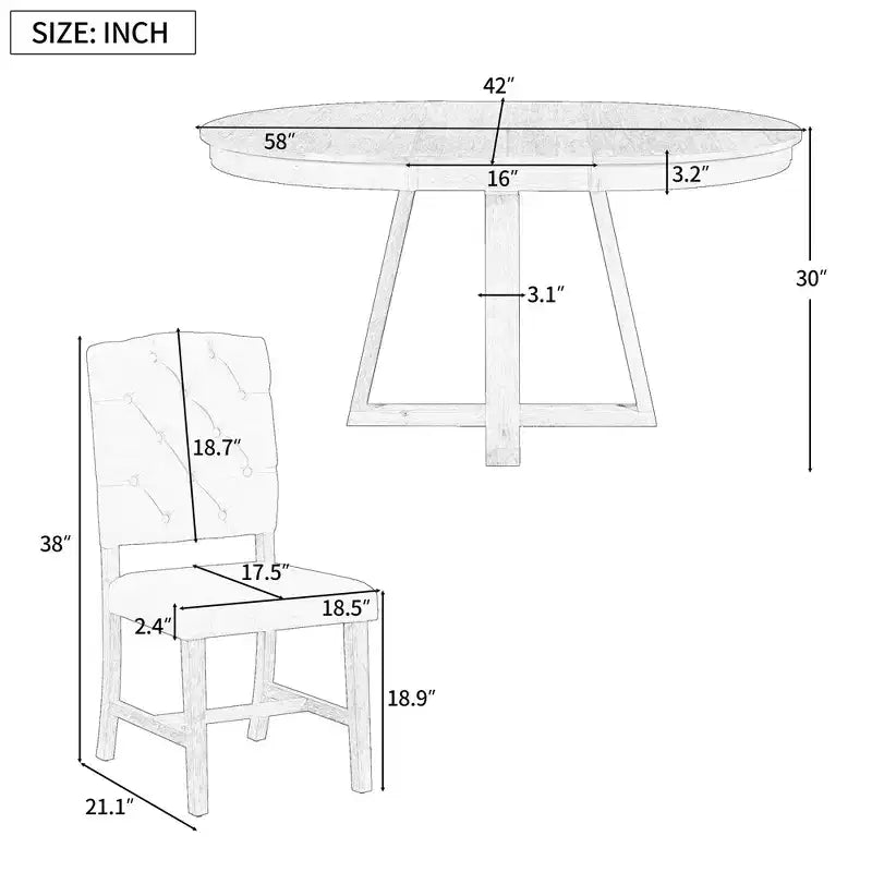 Ensemble de salle à manger extensible Whisen de style rétro 5 pièces avec 4 chaises rembourrées à dossier capitonné