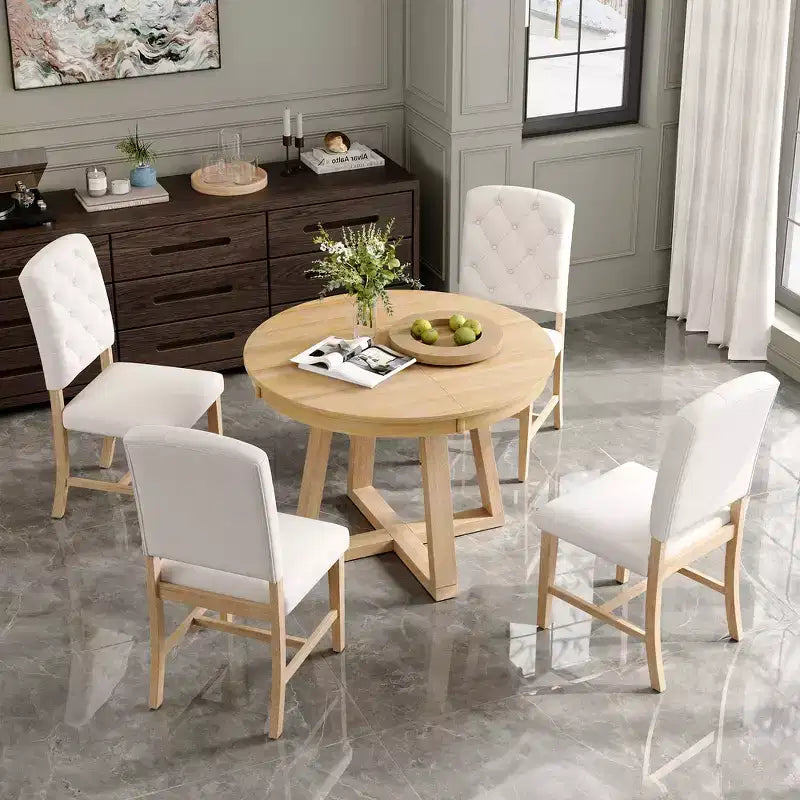 Ensemble de salle à manger extensible Whisen de style rétro 5 pièces avec 4 chaises rembourrées à dossier capitonné