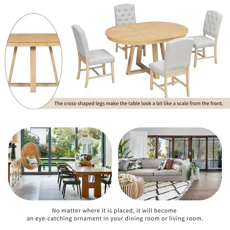 Ensemble de salle à manger extensible Whisen de style rétro 5 pièces avec 4 chaises rembourrées à dossier capitonné