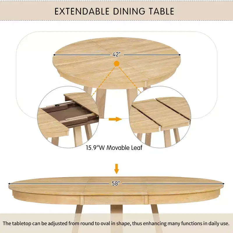 Ensemble de salle à manger extensible Whisen de style rétro 5 pièces avec 4 chaises rembourrées à dossier capitonné