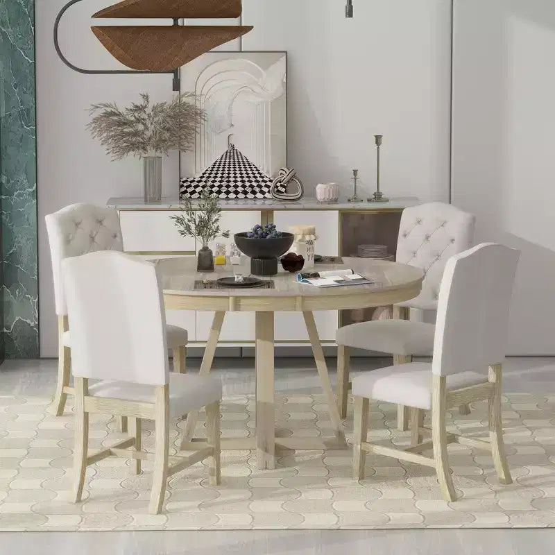 Ensemble de salle à manger extensible Whisen de style rétro 5 pièces avec 4 chaises rembourrées à dossier capitonné
