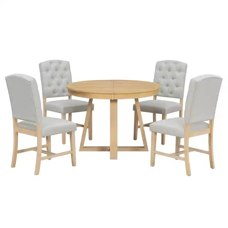 Ensemble de salle à manger extensible Whisen de style rétro 5 pièces avec 4 chaises rembourrées à dossier capitonné