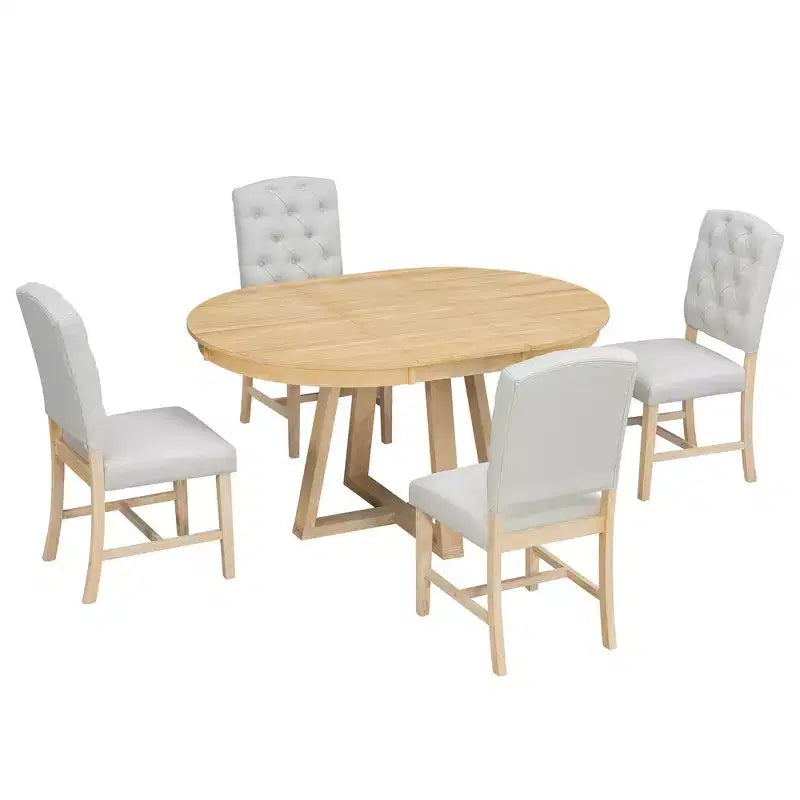 Ensemble de salle à manger extensible Whisen de style rétro 5 pièces avec 4 chaises rembourrées à dossier capitonné