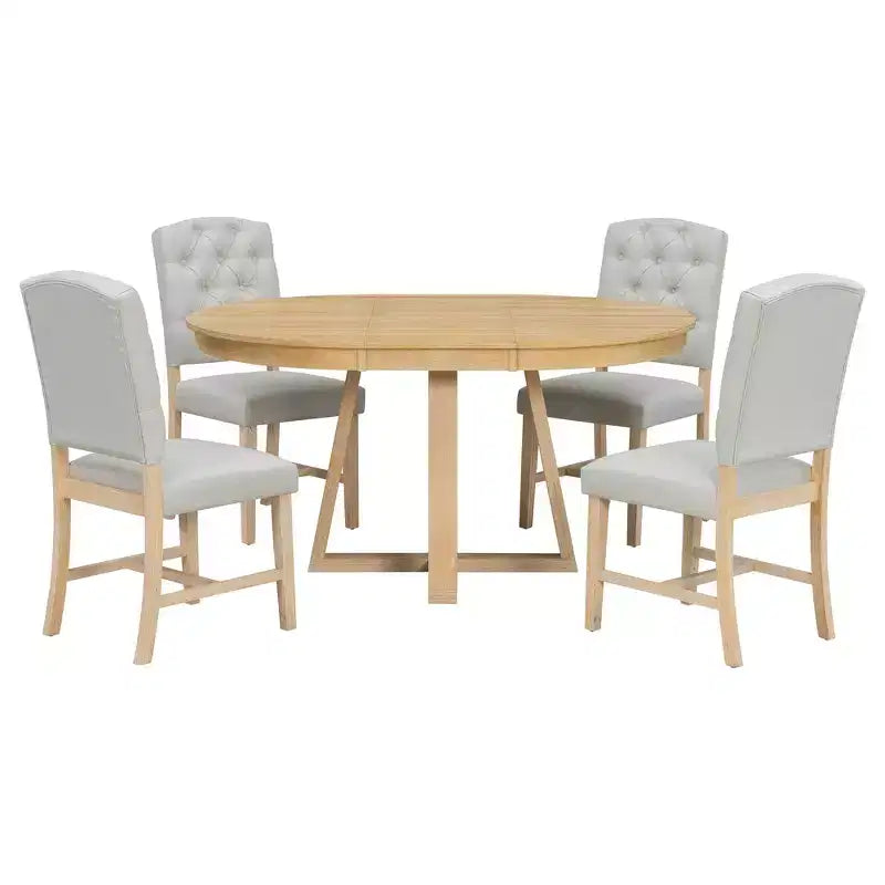 Ensemble de salle à manger extensible Whisen de style rétro 5 pièces avec 4 chaises rembourrées à dossier capitonné