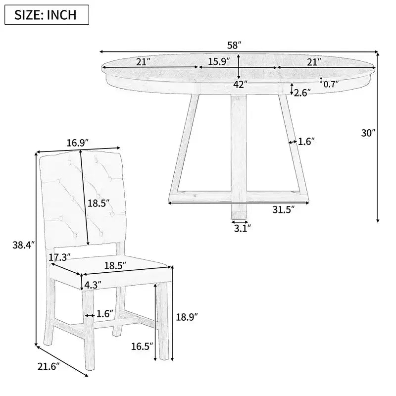 Ensemble de salle à manger extensible Whisen de style rétro 5 pièces avec 4 chaises rembourrées à dossier capitonné