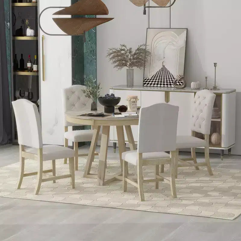 Ensemble de salle à manger extensible Whisen de style rétro 5 pièces avec 4 chaises rembourrées à dossier capitonné