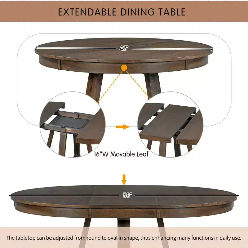 Ensemble de salle à manger extensible Whisen de style rétro 5 pièces avec 4 chaises rembourrées à dossier capitonné