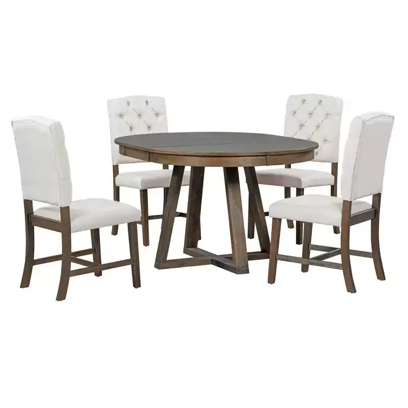 Ensemble de salle à manger extensible Whisen de style rétro 5 pièces avec 4 chaises rembourrées à dossier capitonné