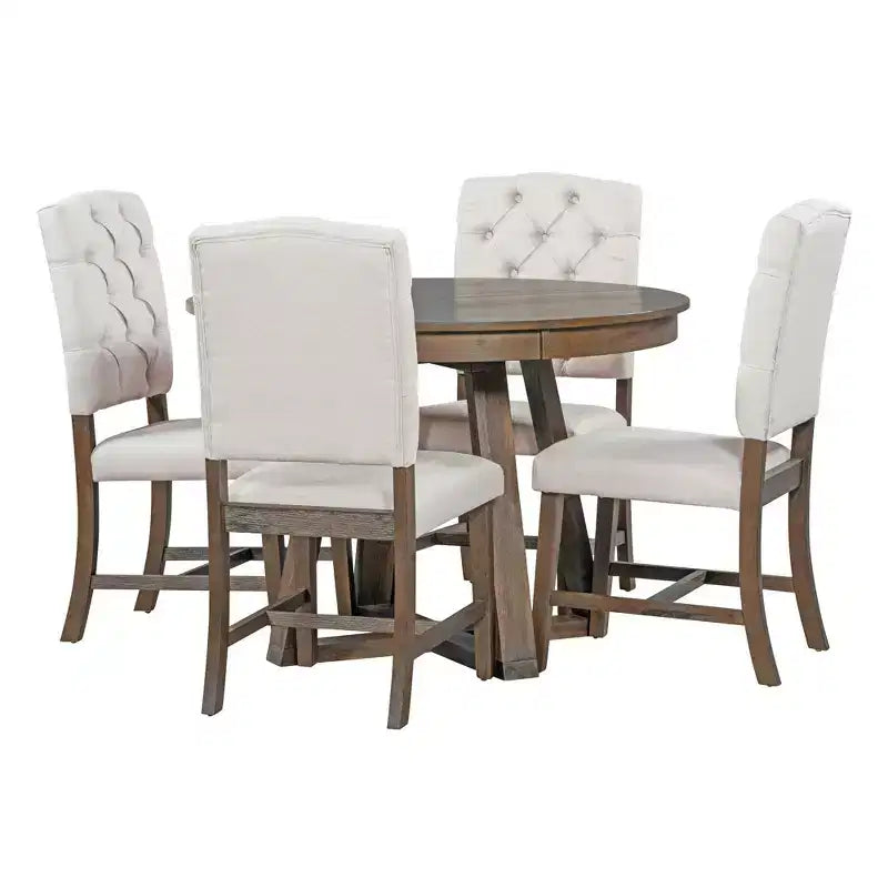 Ensemble de salle à manger extensible Whisen de style rétro 5 pièces avec 4 chaises rembourrées à dossier capitonné