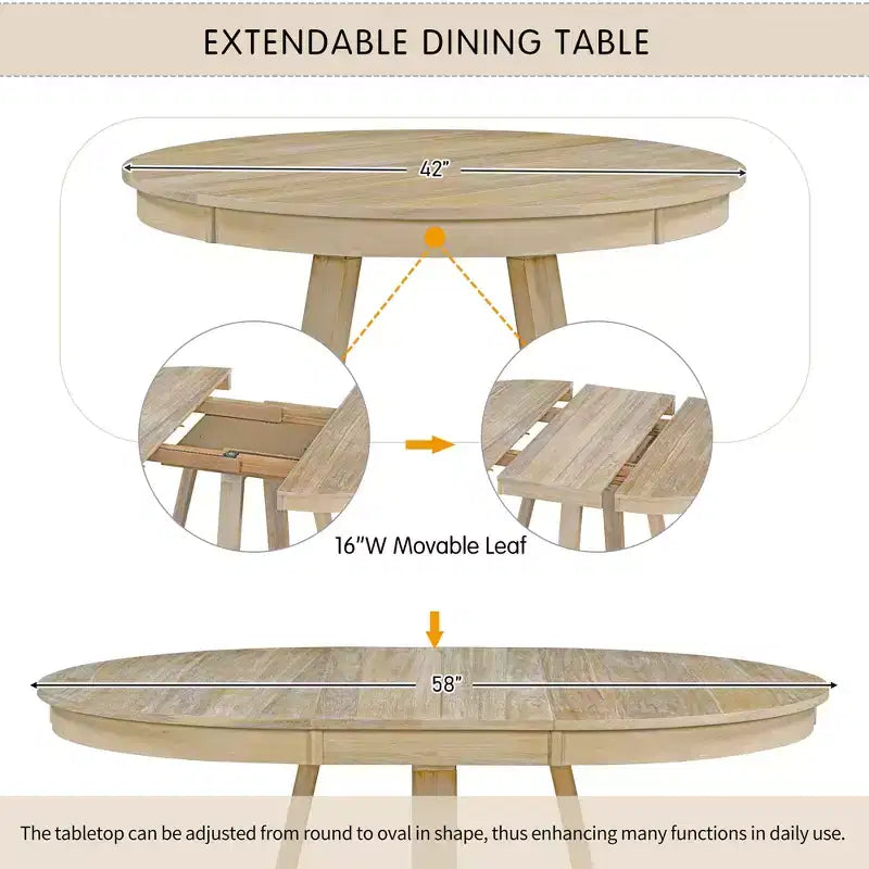 Ensemble de salle à manger extensible Whisen de style rétro 5 pièces avec 4 chaises rembourrées à dossier capitonné