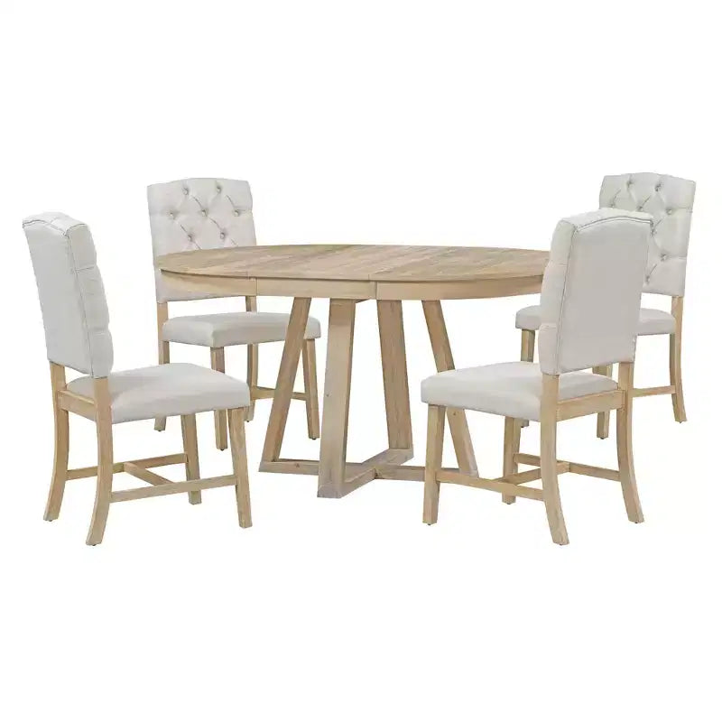 Ensemble de salle à manger extensible Whisen de style rétro 5 pièces avec 4 chaises rembourrées à dossier capitonné