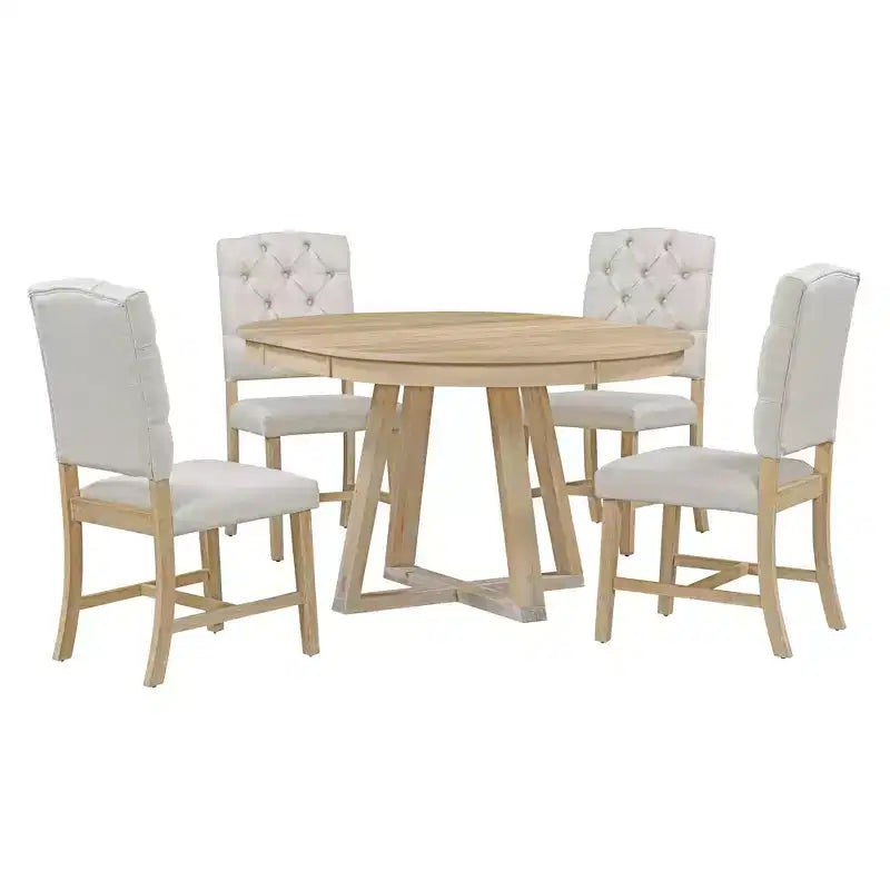 Ensemble de salle à manger extensible Whisen de style rétro 5 pièces avec 4 chaises rembourrées à dossier capitonné