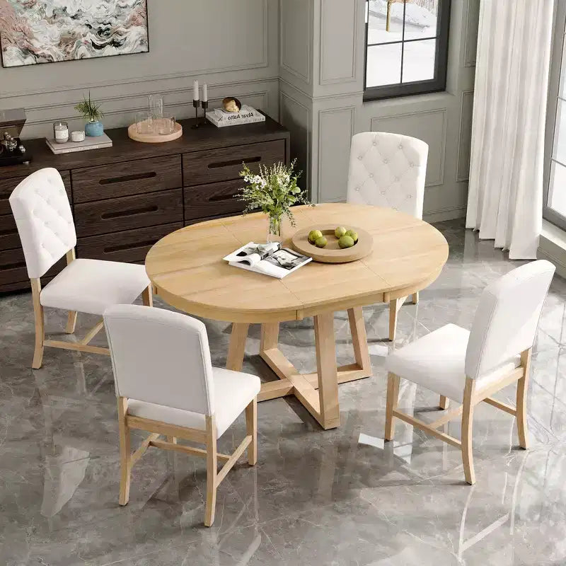 Ensemble de salle à manger extensible Whisen de style rétro 5 pièces avec 4 chaises rembourrées à dossier capitonné