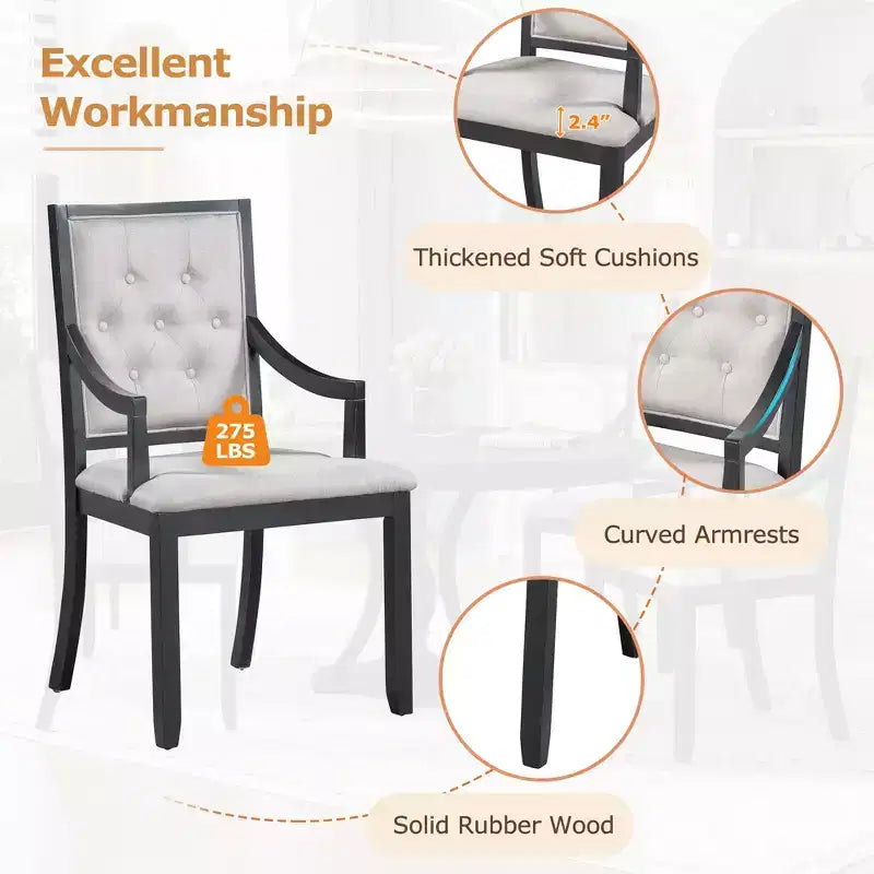 Whisen Farmhouse 5-piece Extendable Round Dining Set with 4-Upholstered Armchairs