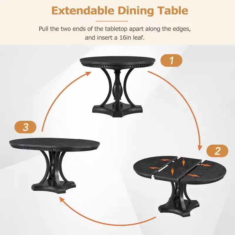 Whisen Farmhouse 5-piece Extendable Round Dining Set with 4-Upholstered Armchairs